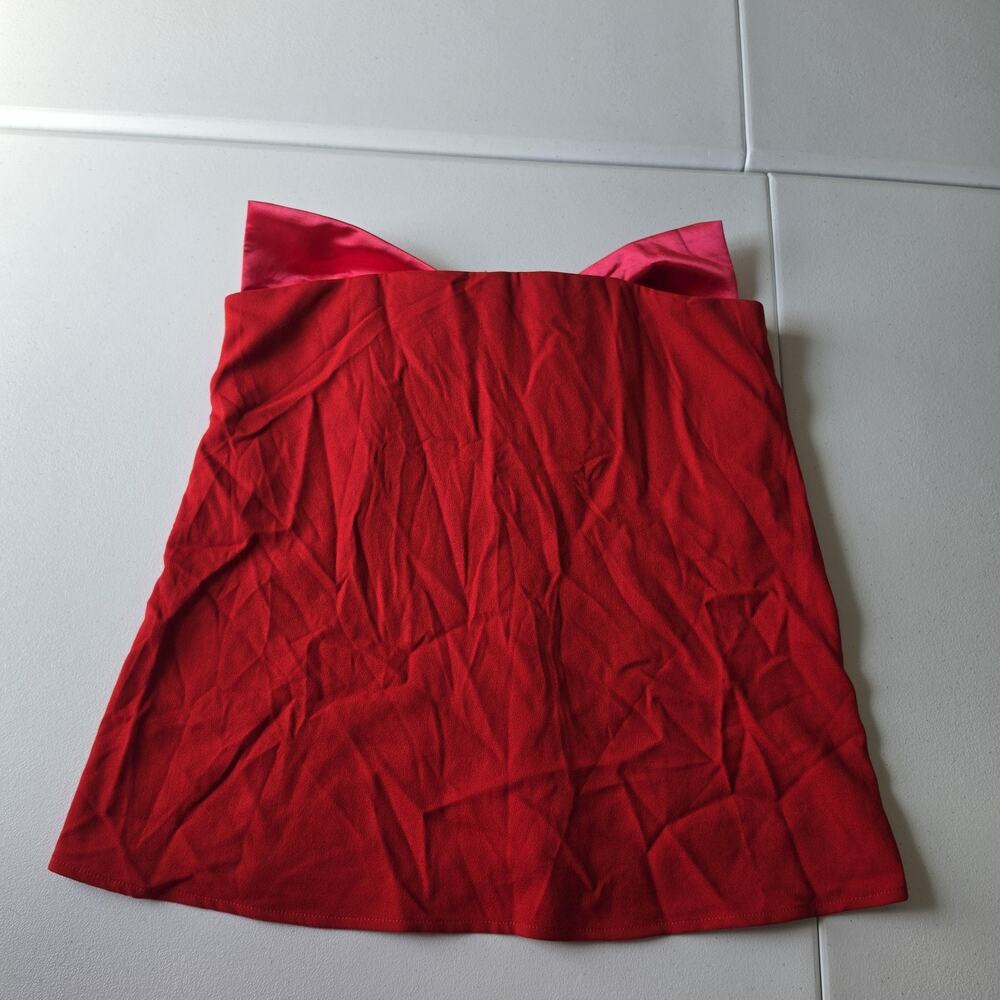 Tuckernuck Top Womens Medium Red Satin Bow Strapless Formal Party Cocktail